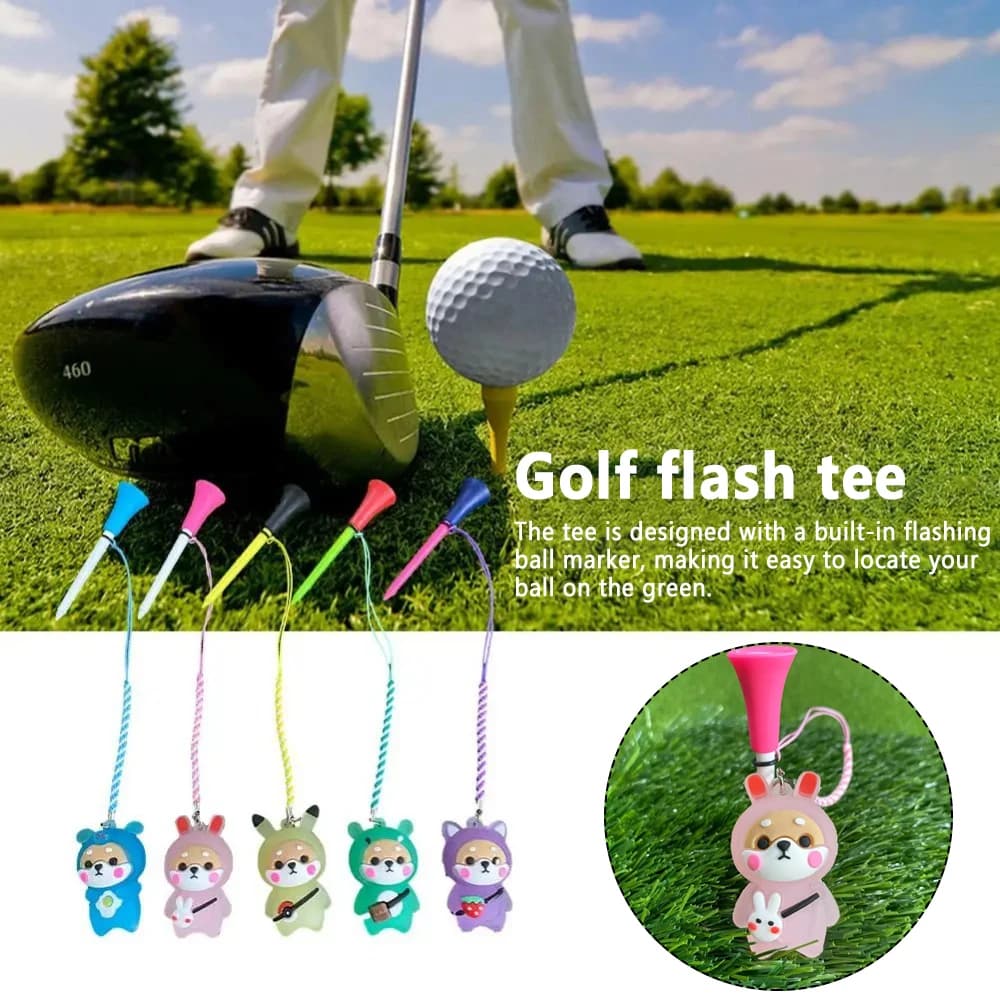 Sedile per palline scintillanti da golf Base in gomma da golf con luce lampeggiante Supporto per palline da golf per cartoni animati con corda intrecciata Accessorio da golf per esterni