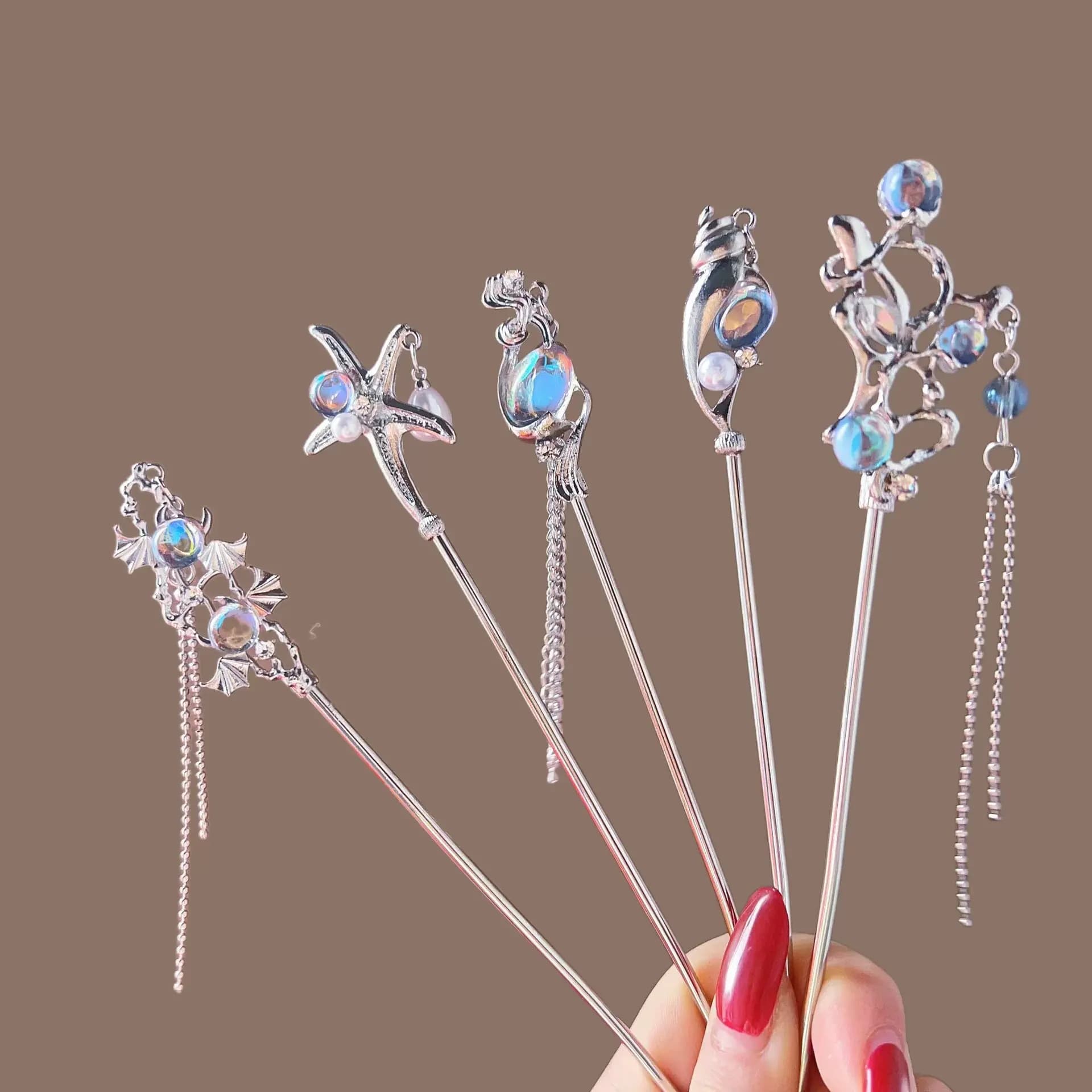 1Pcs French Hair Pins for Women Alloy Ocean Series Magic Grip Hairpins Hair Sticks Large Styling Pins Hair Accessories