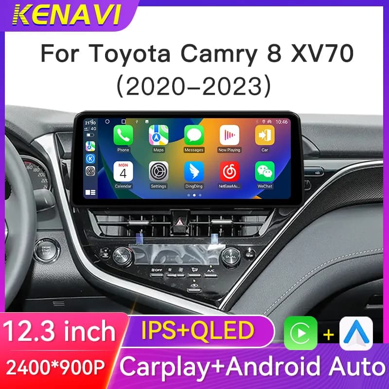 12.3 Inch Car Radio For Toyota Camry 8 XV70 2020 2021 2022 2023 Wireless Carplay Android Auto 4G Car Multimedia Video Player 2K