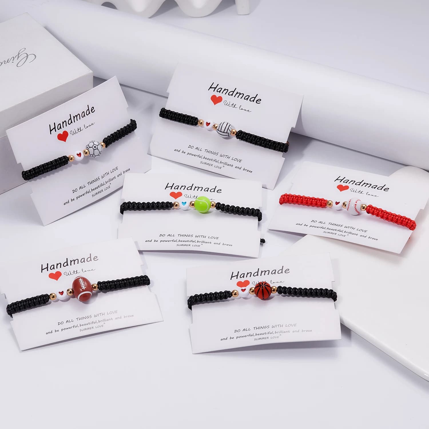 Bracciale da basket da calcio con corda intrecciata alla moda per donna, coppia di gioielli con cordino regolabile per rugby, baseball, regalo per feste