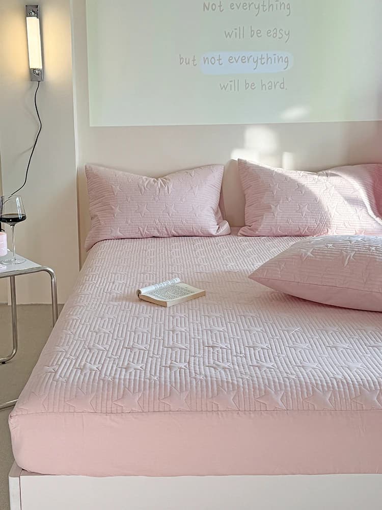Set of pure cotton sheets with single canopy, quilted mattress cover thickened with total cover, dustproof, three pieces