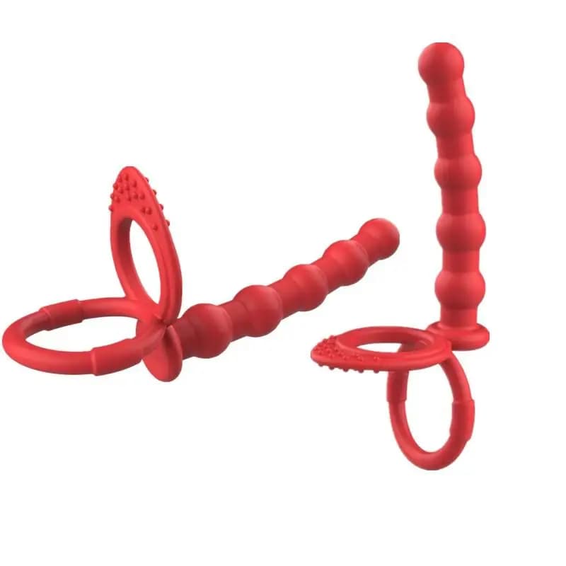 Dildo a doppia penetrazione con perline anali, plug anale, anello per pene per ritardare l'eiaculazione, massaggiatore per il punto G, giocattoli sessuali per adulti per uomini e coppie