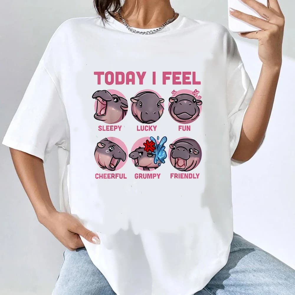 Camicia Moo Deng donna Y2k Colorata Cultura Pop harajuku Pastello Grunge t-shirt Pastello Digitale anni '80 donna Comodo anime