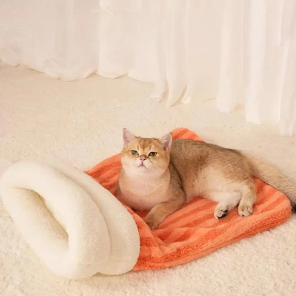 Letto chiuso per grotta per gatti con ingresso a tunnel - Sacco nanna in peluche autoriscaldante per l'inverno, nascondiglio di sicurezza per animali domestici