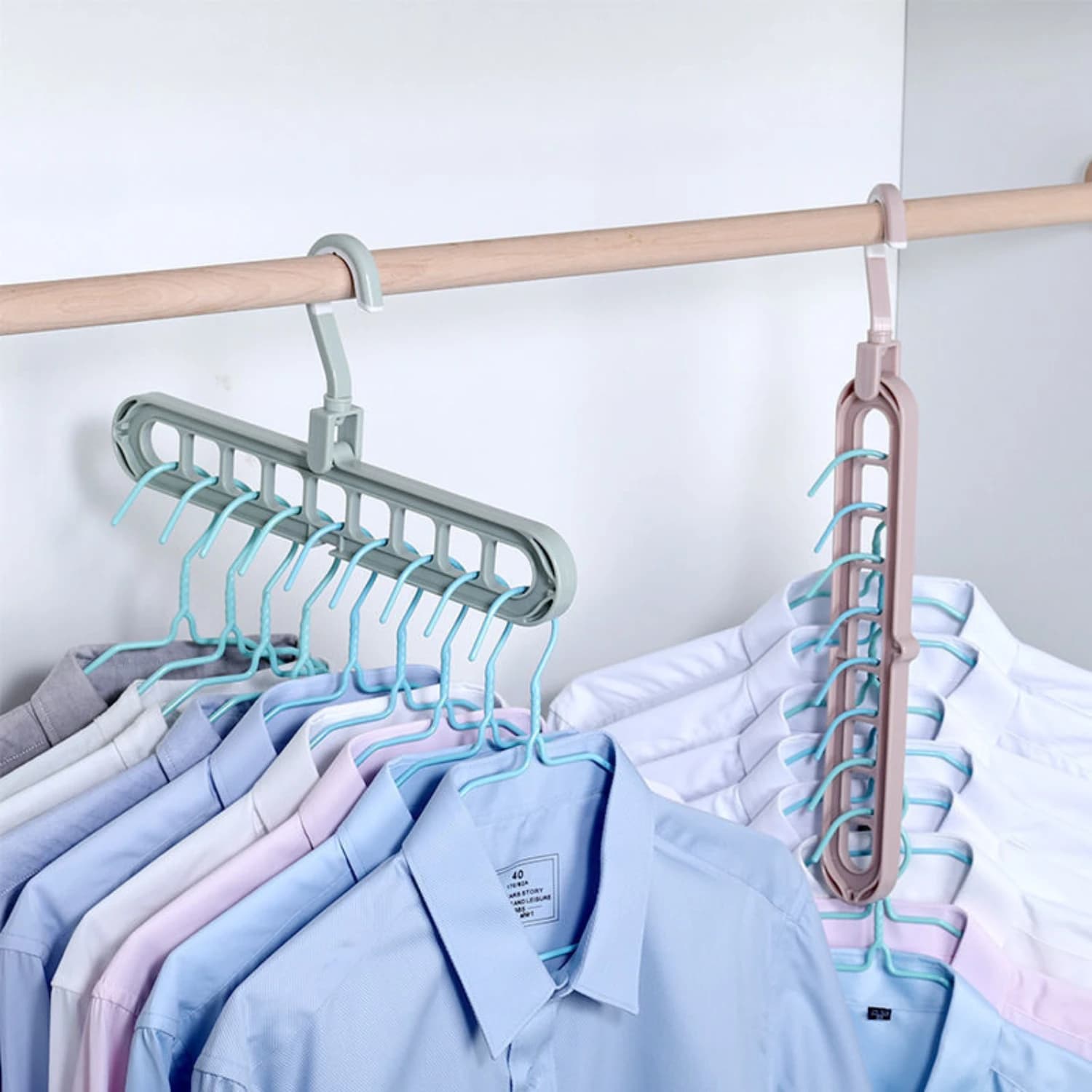 3/5PcsPlastic 9-Hole Foldable Hangers, Heavy Duty Space Saving Clothes Organizer Hangers, For Room, Closet, Wardrobe, Home & Dor