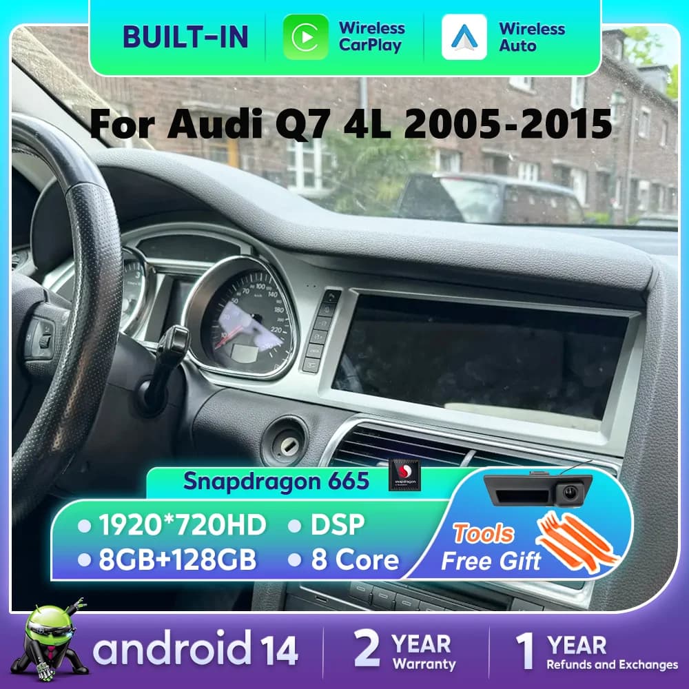 Autoradio Android 14 con Carplay per Audi Q7 4L 2005-2015 MMI 2G 3G GPS Navi con Telecamera Posteriore Multimediale Automobilistica DSP