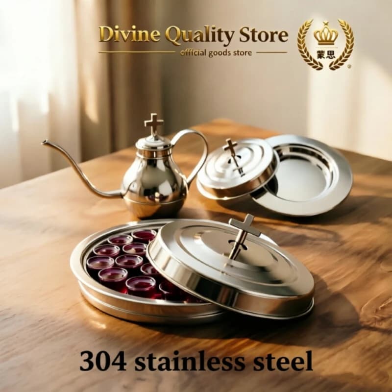 Elegante Set di Stoviglie in Acciaio Inossidabile: Vassoio per Comunione, Caraffa e Brocca - Perfetto per Banchetti, Raduni e Cialde