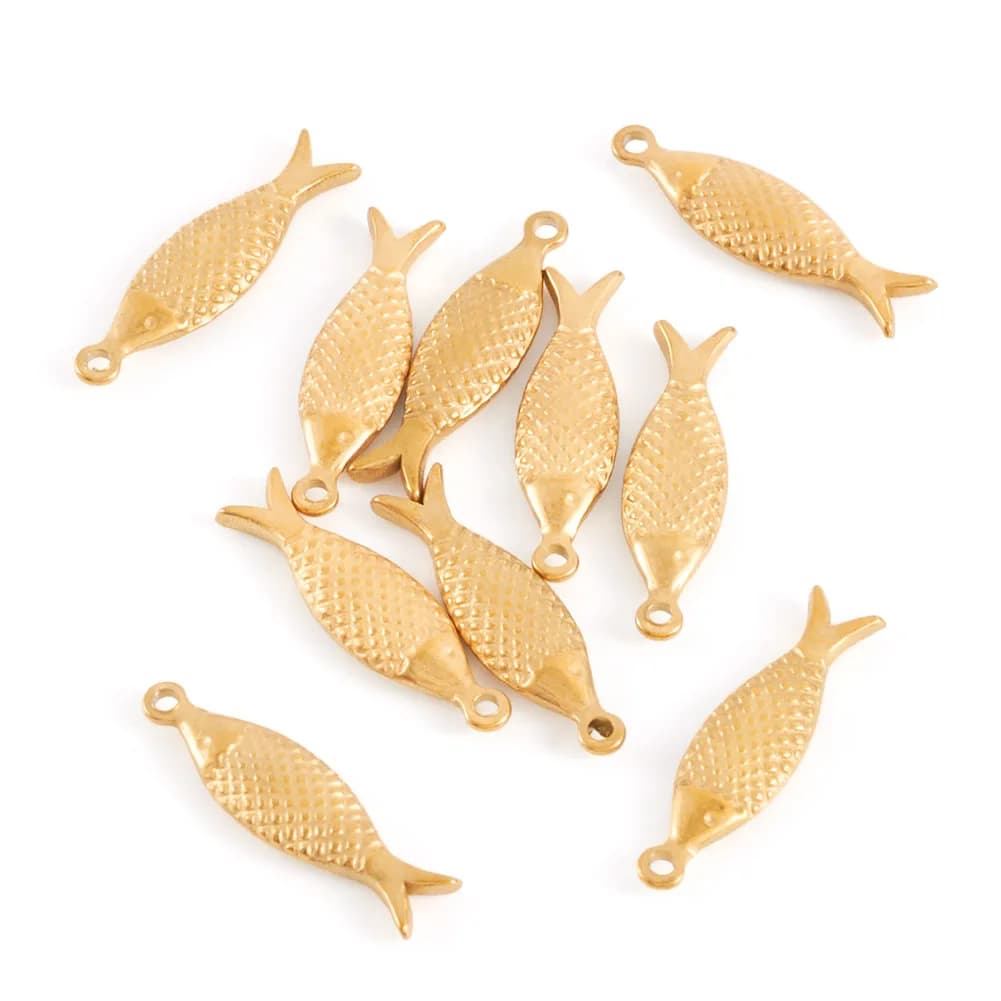 10pcs Fish Charm 18K Golden Plated 304 Stainless Steel Pendant for Earrings Necklace Keychain Jewelry Making 21x6x2.5mm