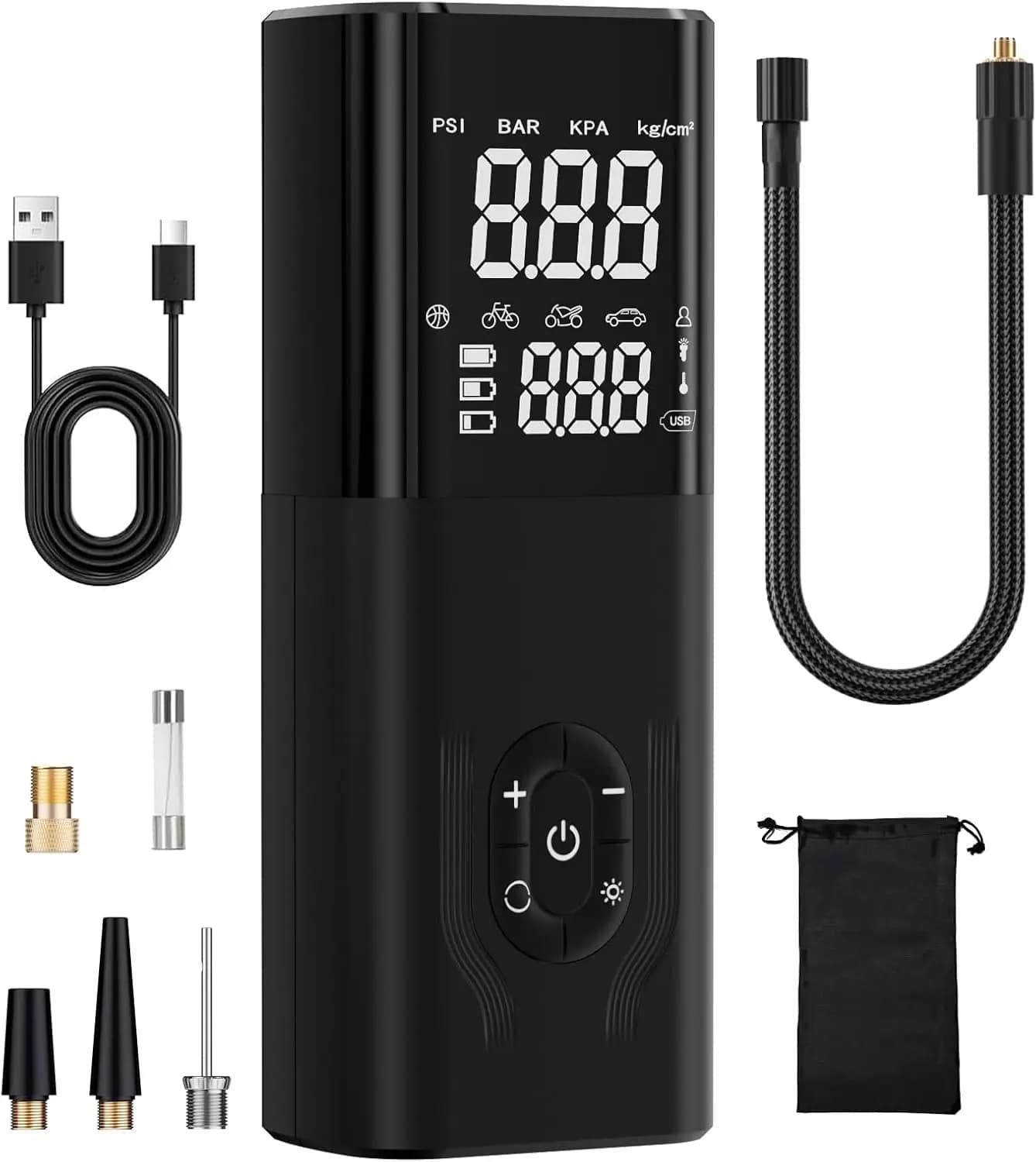 Compressore d'Aria Portatile 180PSI, Gonfiatore Pneumatici Senza Fili con Manometro Digitale per Auto Moto Bicicletta Palloni, Gonfiaggio Rapido