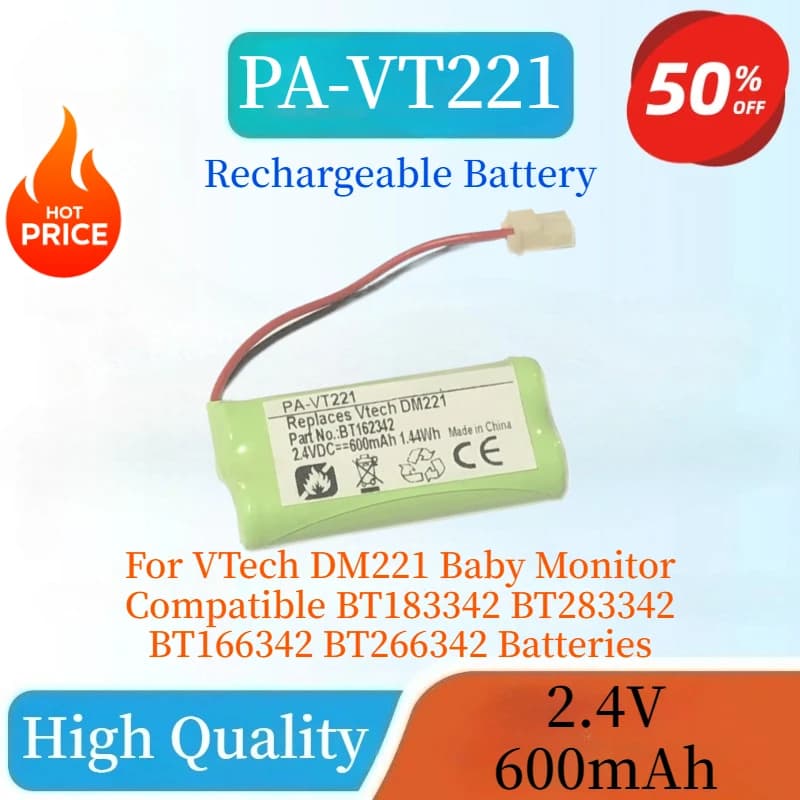 PA-VT221 Batteria ricaricabile 2.4V 600mAh per VTech DM221 Baby Monitor compatibile BT183342 BT283342 BT166342 BT266342 Batterie