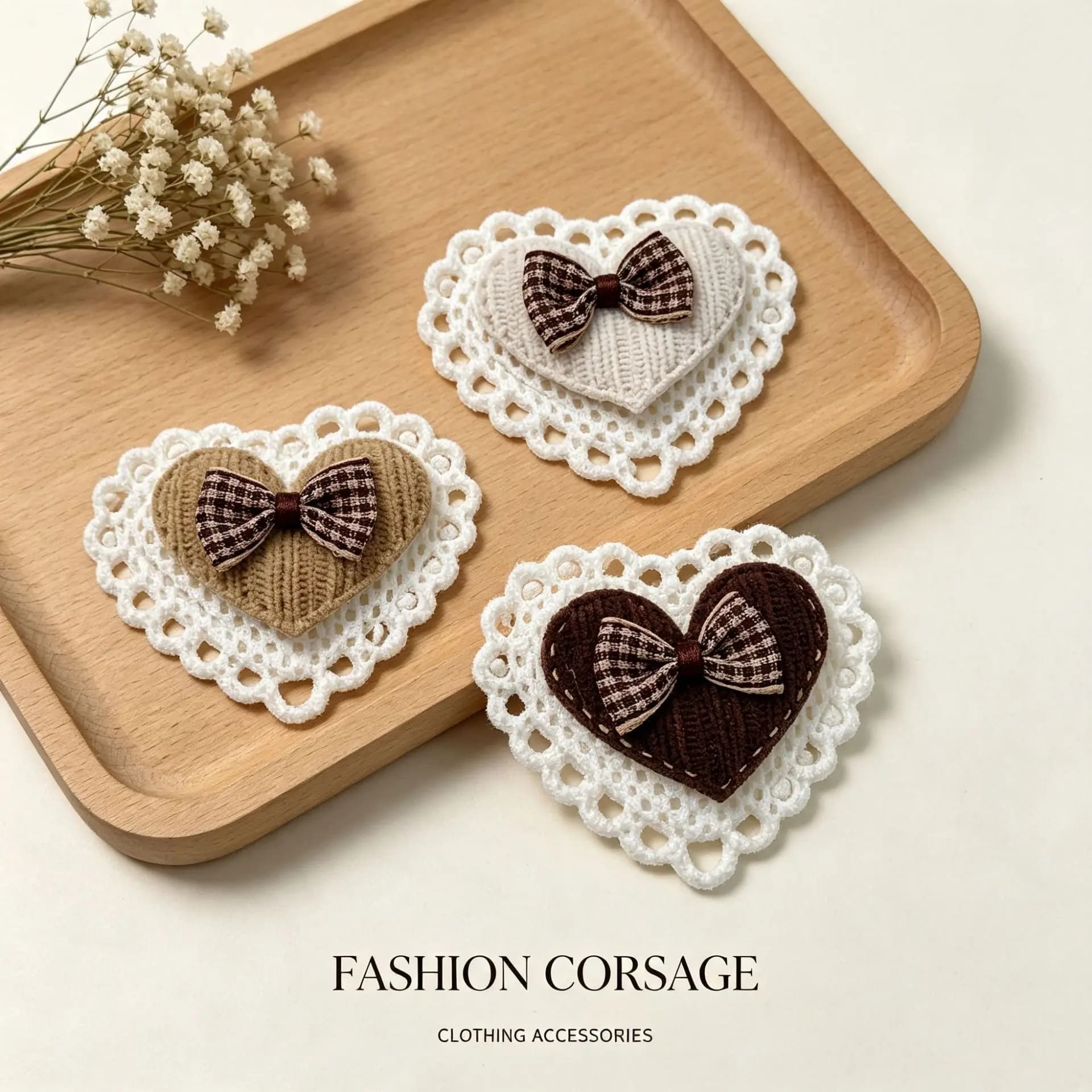 10Pcs Double Layer Heart Fabric Patches with Bowknot for DIY Clothing Hair Clip Sock Scarf Hairpin Decorations