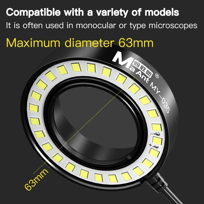 Maant MY-035 Lampada ad Anello LED per Microscopio in Lega di Alluminio 45mm 26LED Antipolvere Antimacchia Antifumo Sorgente Luminosa