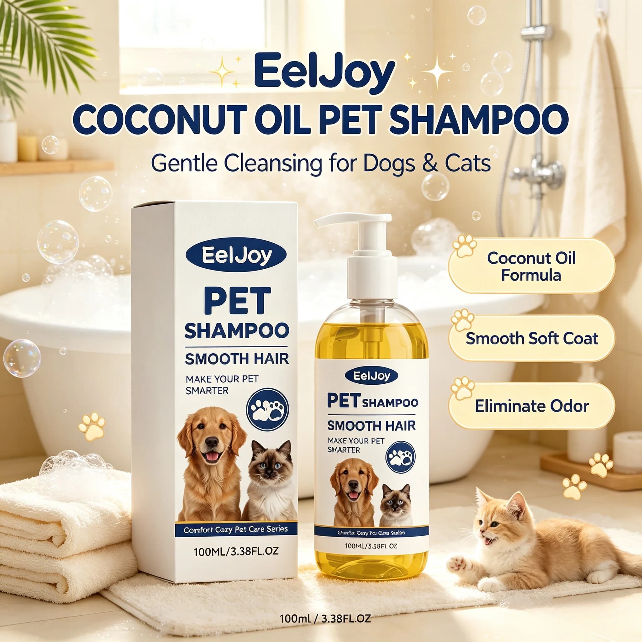 Coconut Oil Pet Shampoo Gentle Cleansing Detangling Eliminate Odor Smooth Soft Coat Care Pet Grooming Supplies Dog Cat Shampoo