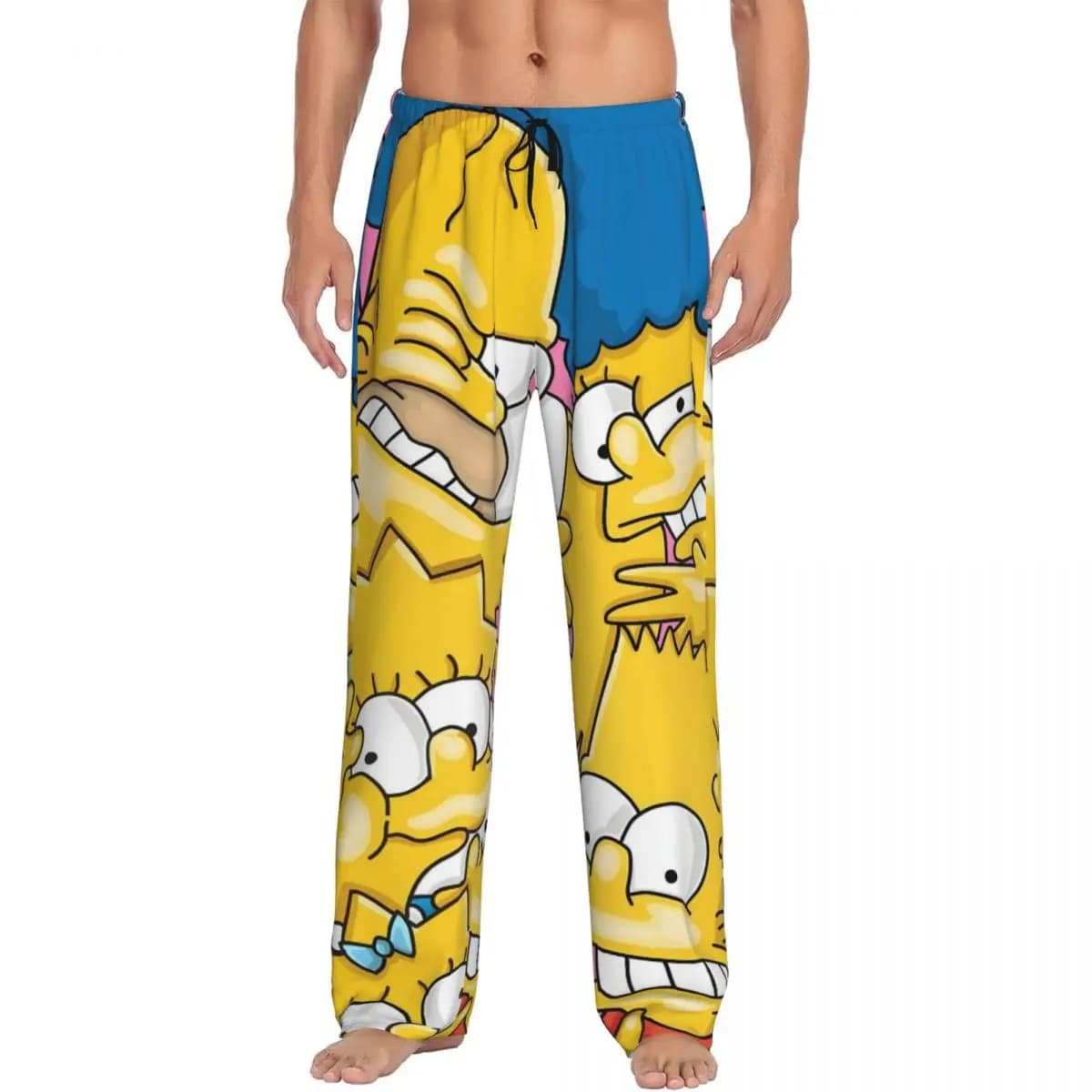 Pantaloni da Pigiama Personalizzati da Uomo con Stampa dei Simpson, Cartoni Animati Comici, Abbigliamento da Notte con Tasche