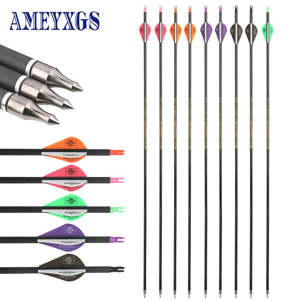 6/12 pz 32 "tiro con l'arco freccia in carbonio puro Spine300-600 ID6.2mm per arco ricurvo/composto accessori per la caccia con arco all'aperto