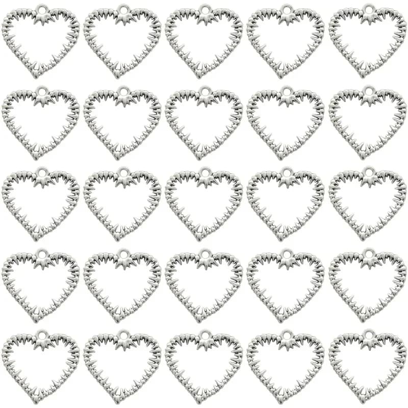 15PCS Antique Silver Plated Thorns Heart Charms Alloy Punk Style Pendants For DIY Earrings Necklace Accessories Jewelry Making