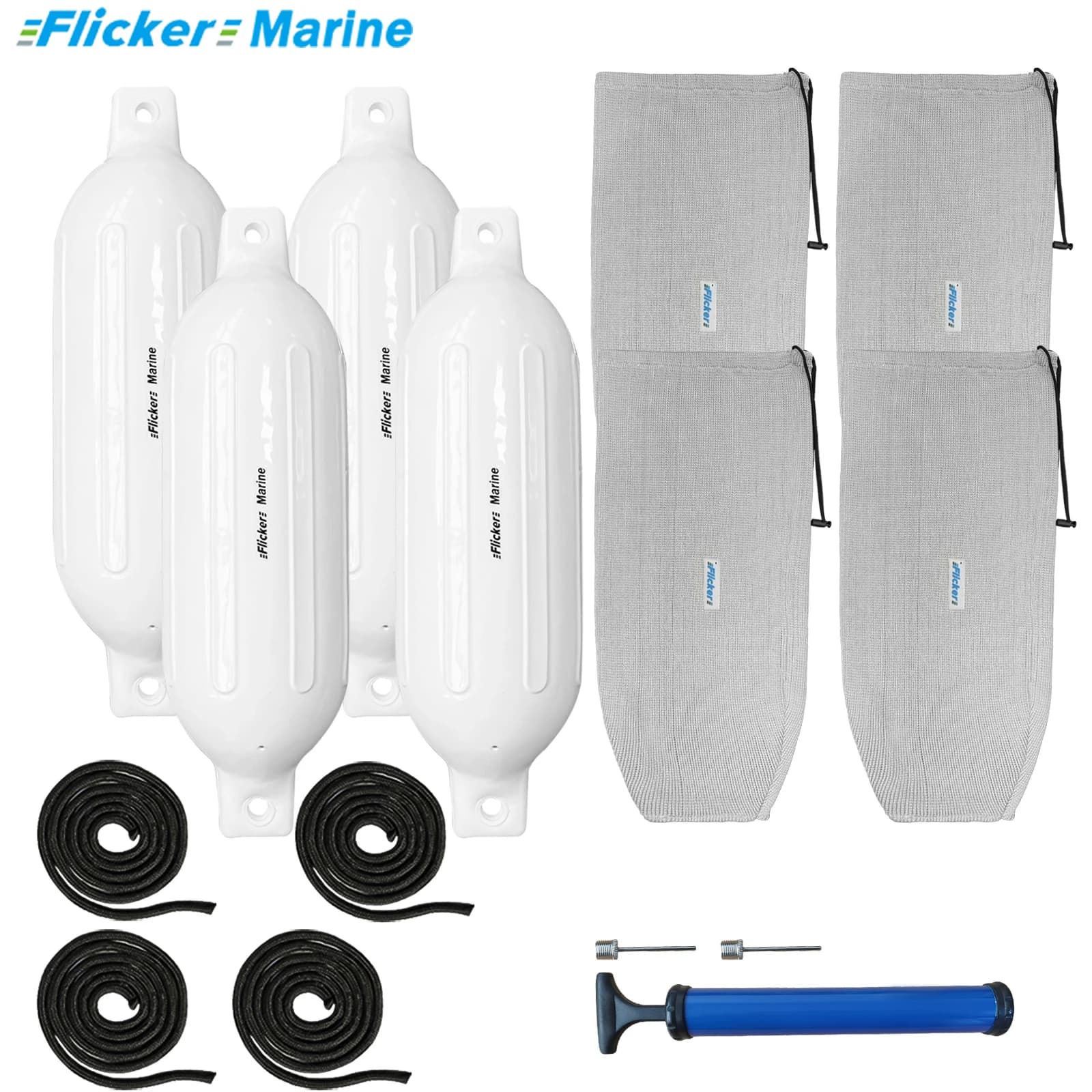 Boat Fender Covers with Ropes & Pump, Polyester Knitted Protective Sleeves for Marine Bumpers, Scratch & UV Protection,