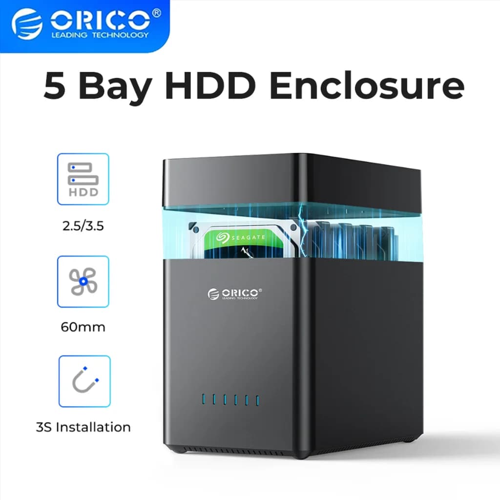 ORICO Box Esterno per 5 Dischi Rigidi da 3,5 Pollici con Attacco Magnetico SATA a USB 3.0 per HDD e SSD da 2,5 e 3,5 Pollici, Docking Station