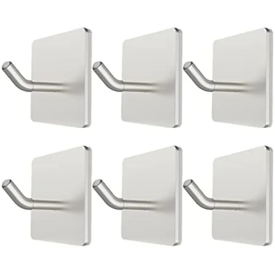 Confezione da 6 Ganci Adesivi, Autoadesivi 3M, Ganci Metallici da Parete per Chiavi, Borse, Vestiti, Cappelli, Asciugamani, per Cucina, Bagno, Soggiorno