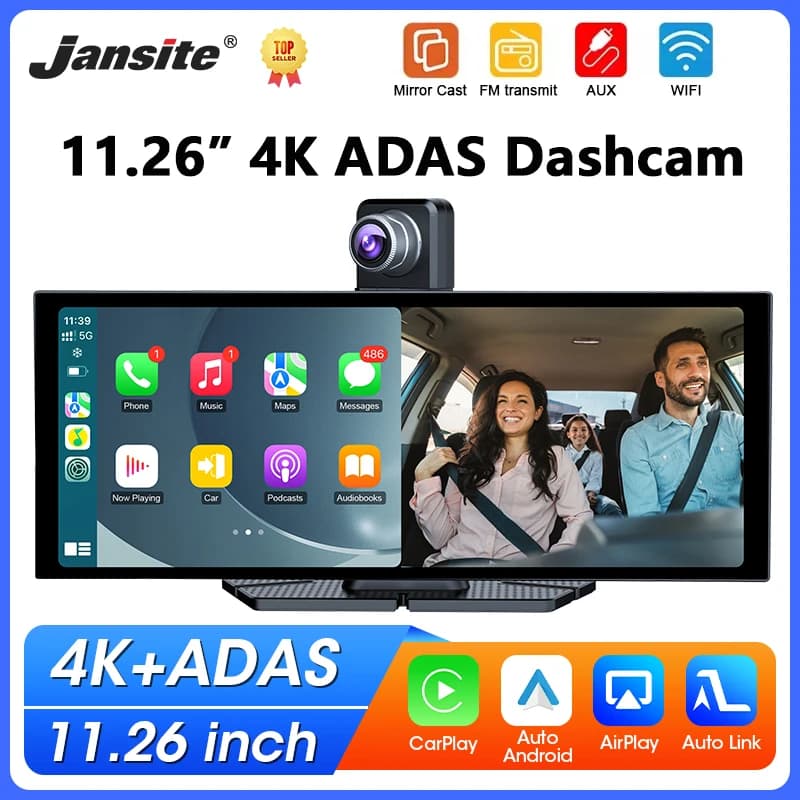 11.26 inch ADAS 4K dashboard camera with Carplay wireless, Android Auto, Bluetooth, GPS, Navigator, DVR for car, Video Recorder for dashboard, FM, AUX