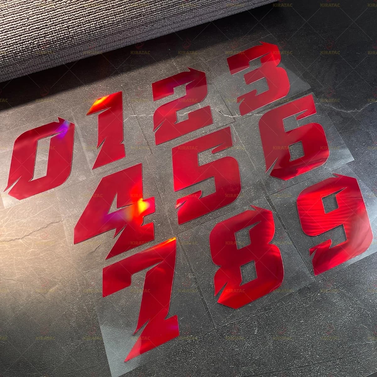2 pezzi di adesivi per moto laser rosso numero 0-9 impermeabili per carenatura moto casco carrozzeria scooter decalcomanie in vinile universali