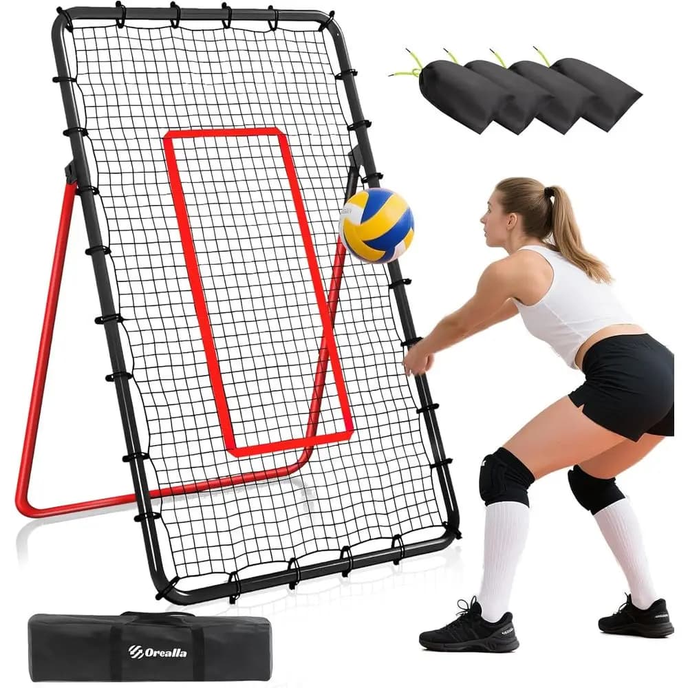 Adjustable 5-angle training net for volleyball with sandbags and metal pads for baseball and football training - 7x4 feet