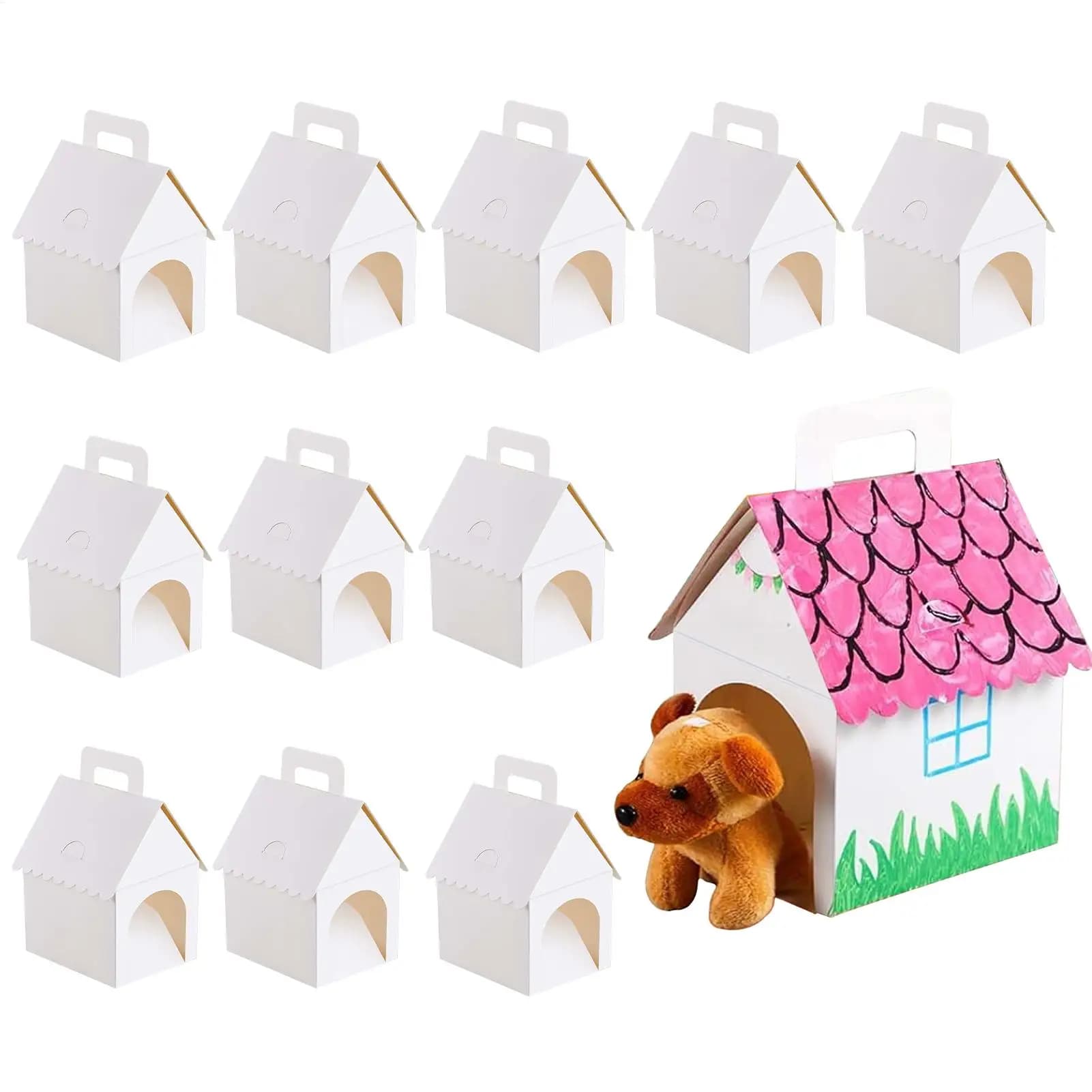 Scatole per bomboniere, confezione da 12, 3,94x4,72x7,09 pollici, personalizzabili con pittura fai da te, pieghevoli, verniciabili, con manico, scatola pieghevole per adottare un animale domestico