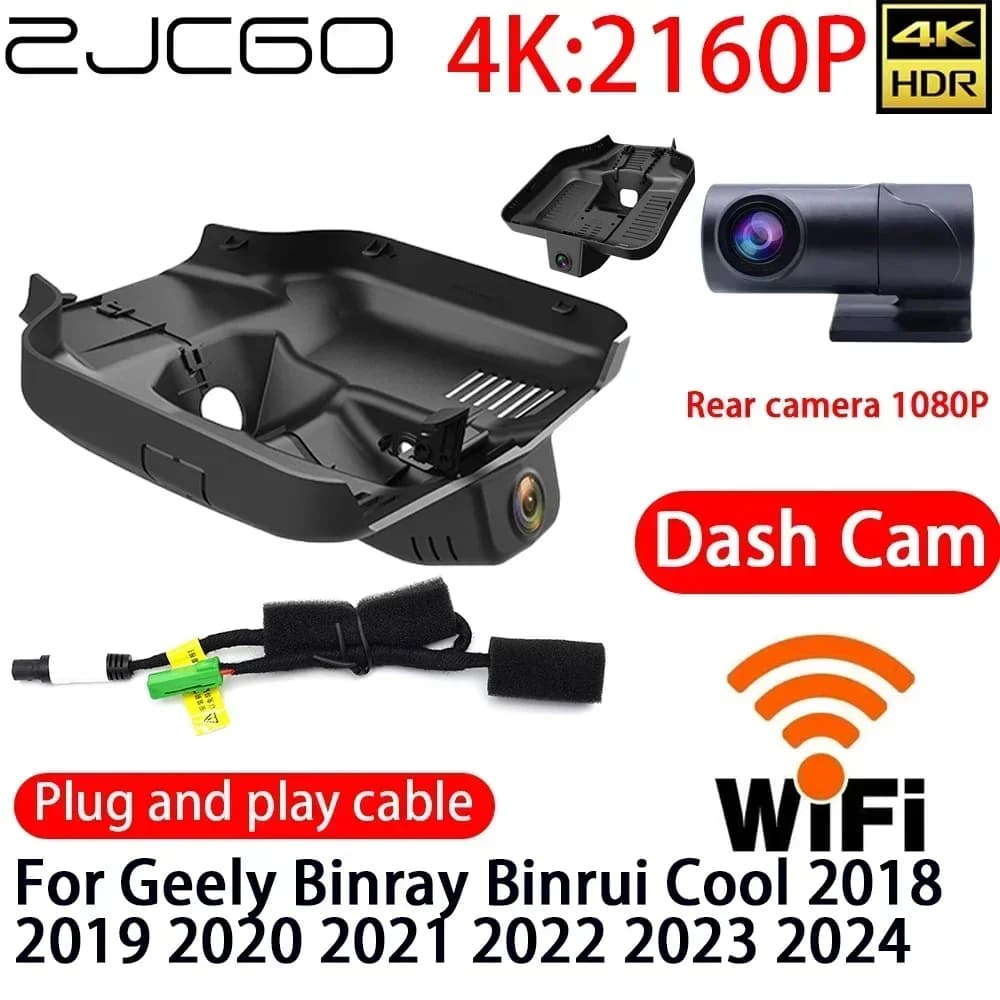 ZJCGO Dash Cam DVR 4K with Wifi, Front and Back Camera, Monitor 24h for Geely Binray Binrui Cool 2018 2020 2021 2022 2023 2024