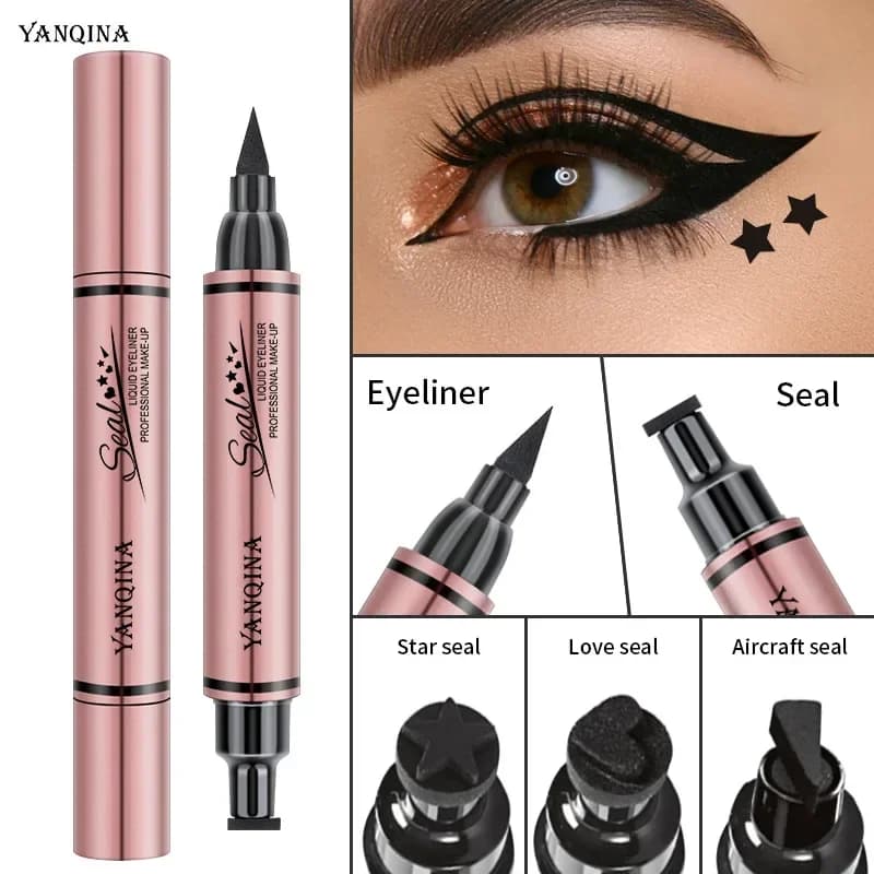 Eyeliner Stamp Seal Pen Lunga Durata Impermeabile Asciugatura Rapida Doppia Punta Liquido Nero Matita Trucco per Donna Cosmetici