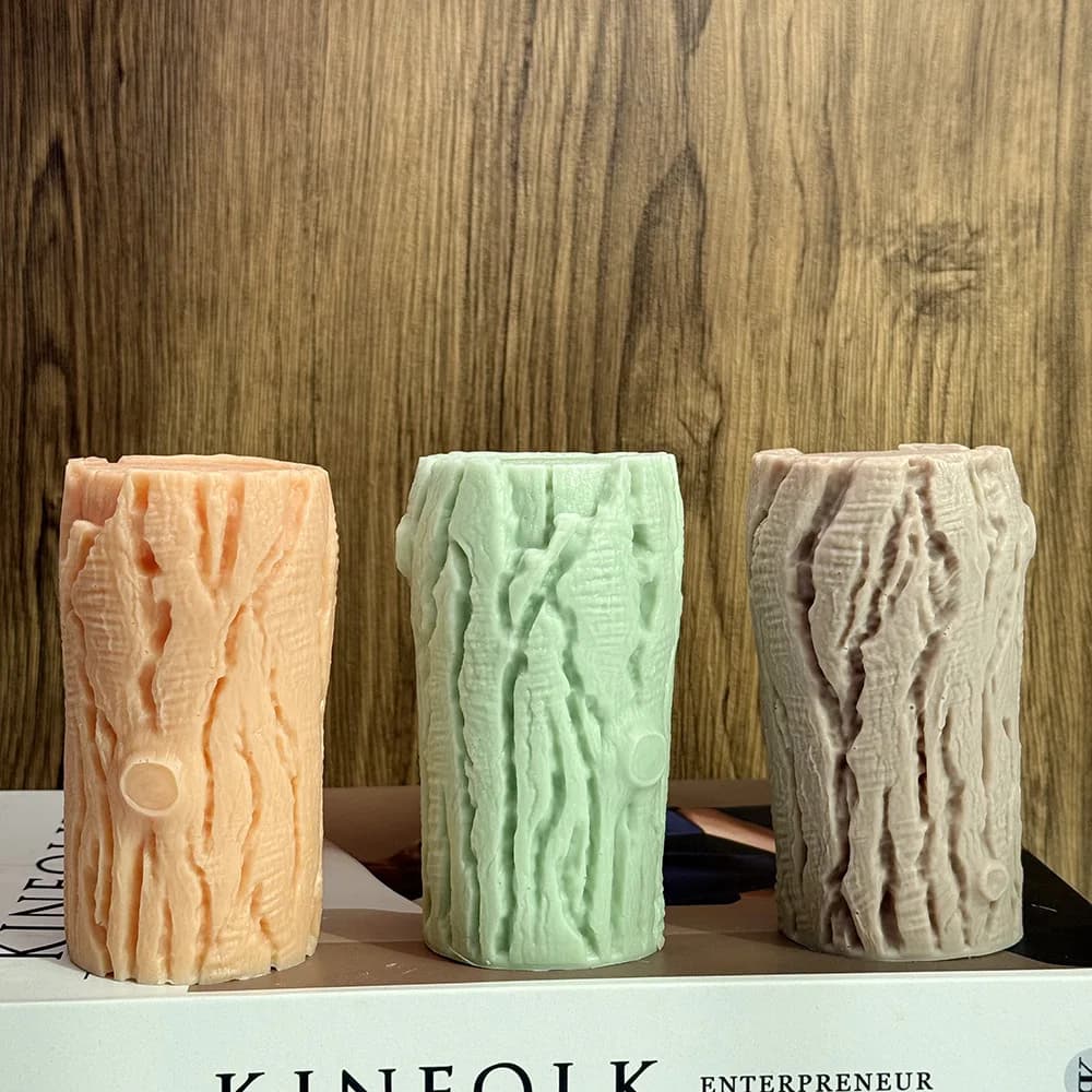 Silicone mold for handcrafting scented gypsum candles with tree stump wood grain design Cake Baking Tools Home Gift