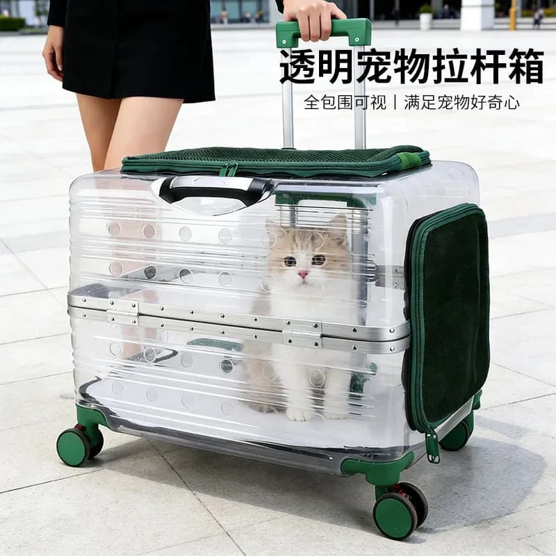 Transparent Pet Carrier Trolley Large Capacity Cat Dog Travel Bag Breathable Portable Rolling Suitcase for Small Medium