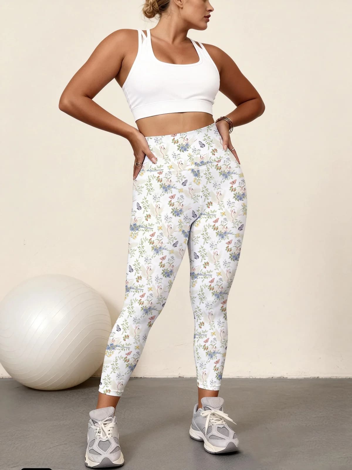 Watercolor Wind Swan Wildflowers Full Print print women's high waisted yoga pants, high stretch quick drying sports leggings, gy