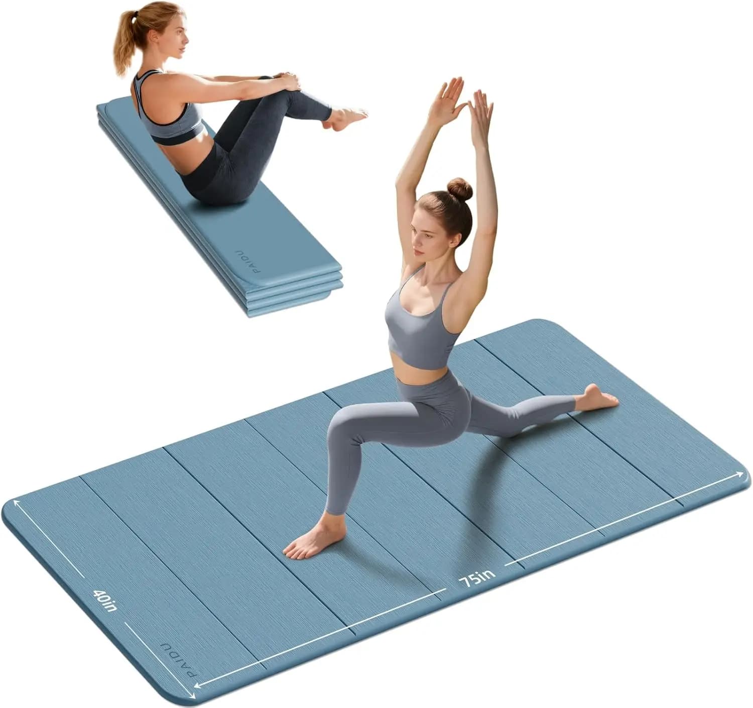 TPE Foldable Yoga Mat Thick Anti-slip, 75x40 Inches for Indoor and Outdoor Training