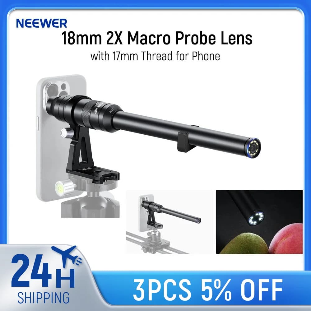 NEEWER Obiettivo sonda macro 2X da 18 mm con filettatura da 17 mm per gabbia per telefono/custodia per telefono con adattatore per obiettivo da 17 mm per iPhone Samsung