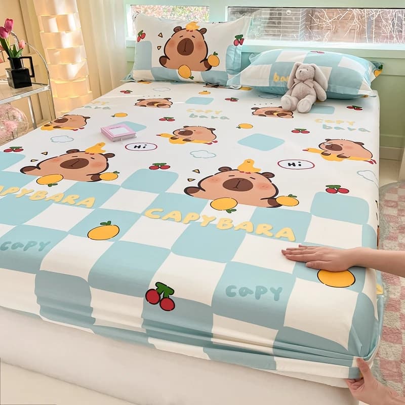 Cartoon Astronaut Fitted Sheet, Cute Astronaut with Rocket Bedding for Kids Boys,Cotton Outer Space Explorer Theme Bed Sheet