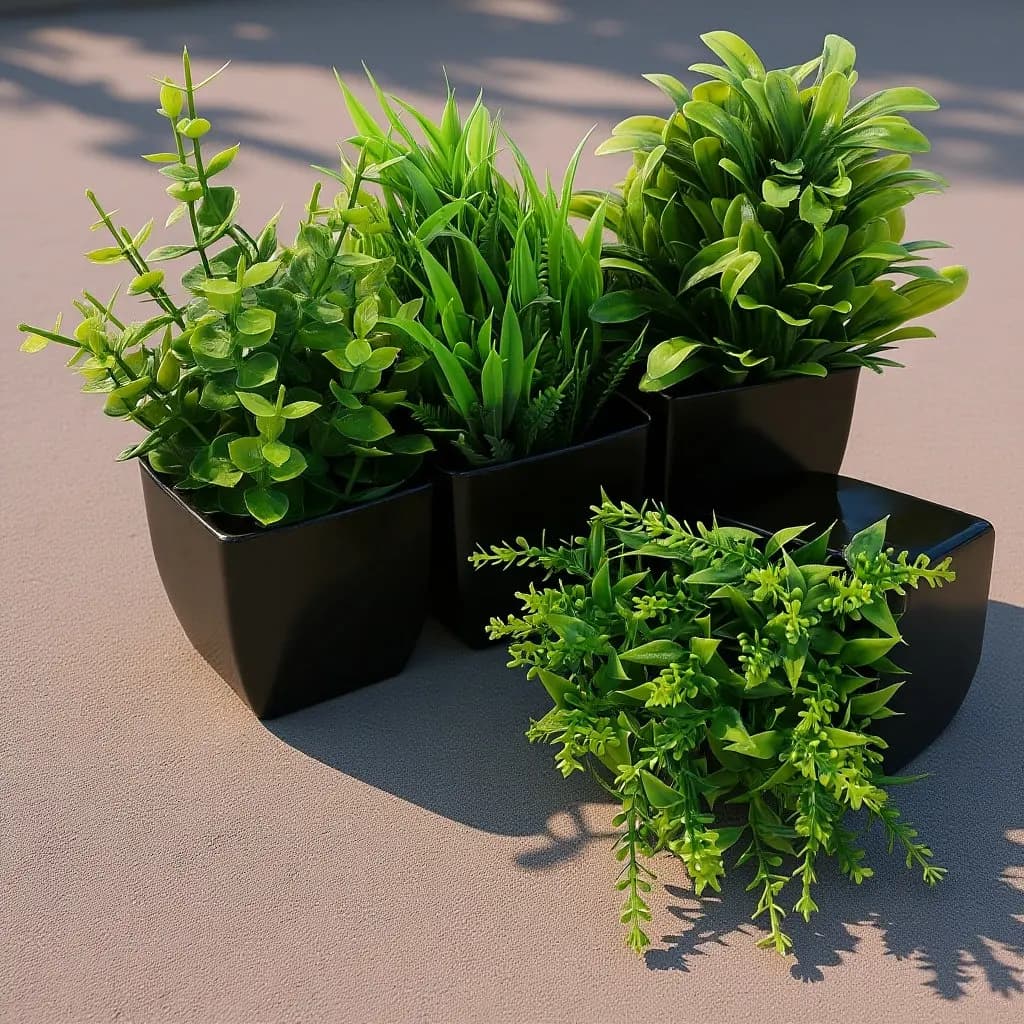 Set di 4 Piccole Piante Artificiali in Vaso Nero, Finto Eucalipto in Miniatura per Decorazione Interna di Casa, Ufficio, Bagno e Tavolo