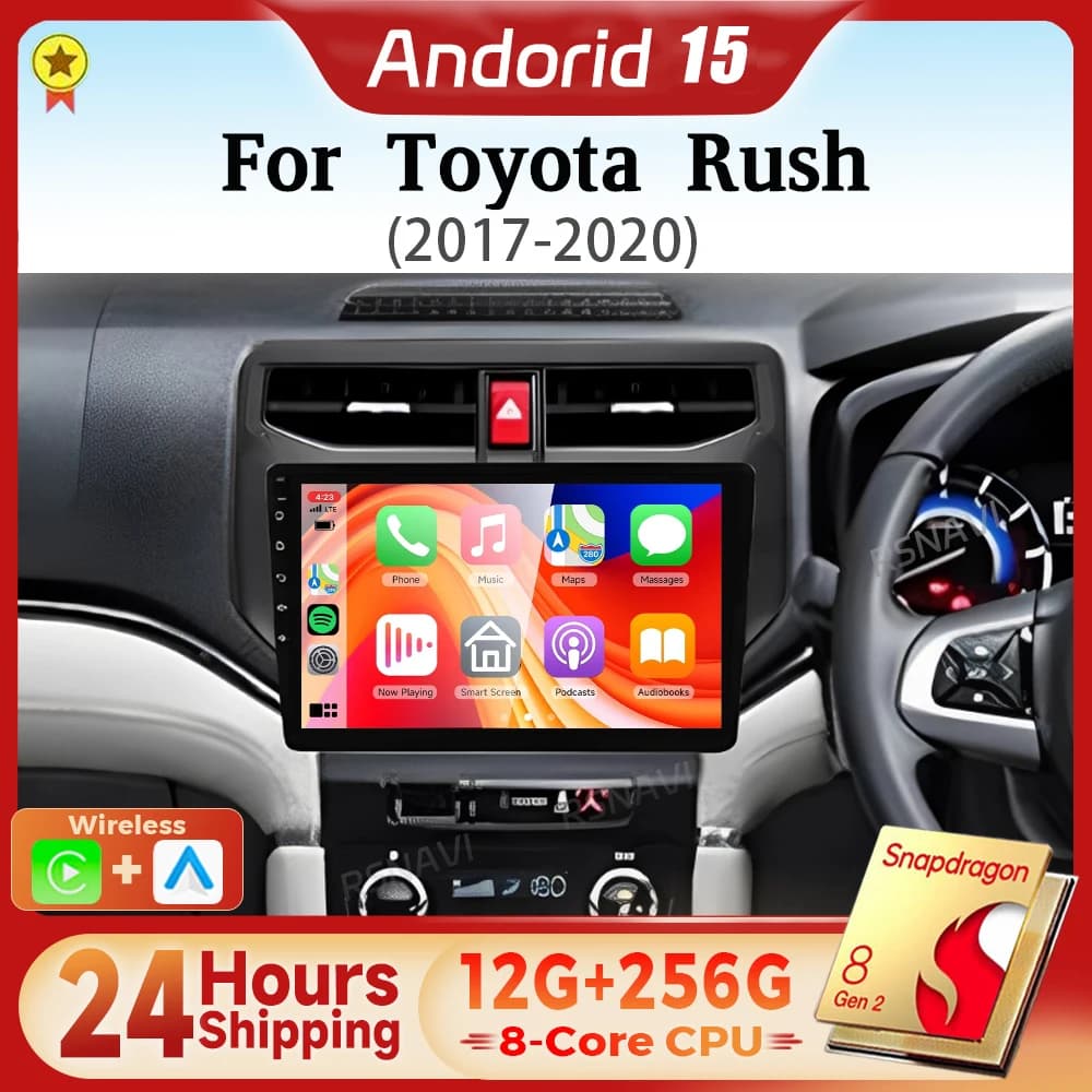 Android 15 Qualcomm Carplay Auto 2K Schermo Autoradio BT Lettore Multimediale Per Toyota Rush 2017 - 2020 Autoradio GPS Snapdragon