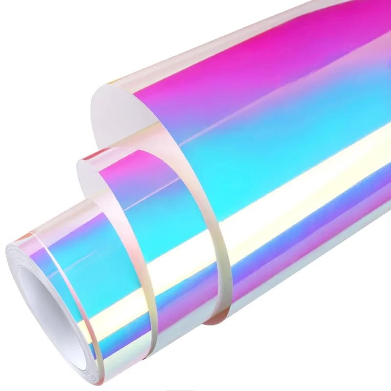 Premium Gloss Colorful Rainbow Holographic Chrome White Vinyl Wrap Film Self Adhesive Decal Sticker Automotive Car Wrapping Foil