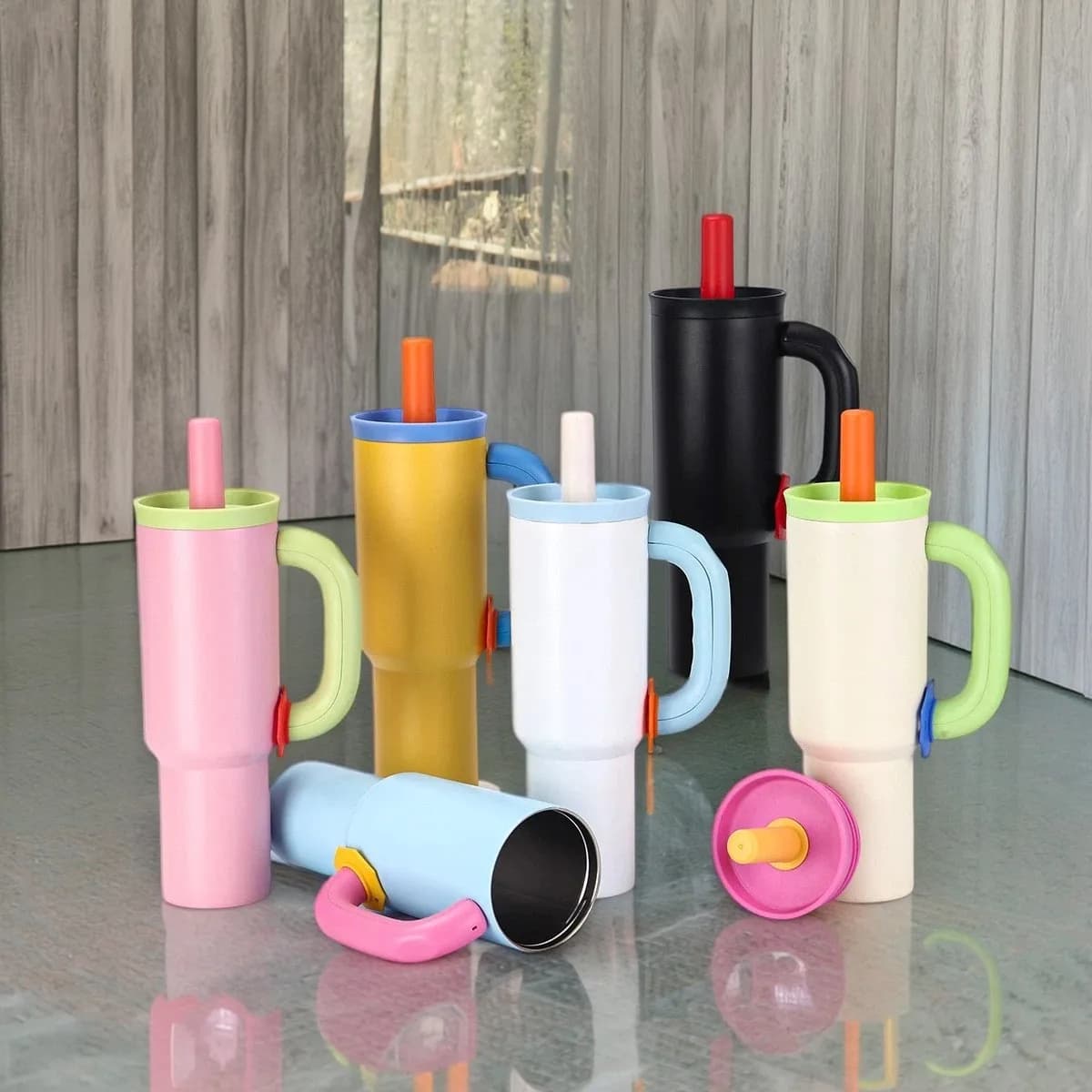 Tazza con cannuccia da 40 once, tazza portatile per ghiaccio, tazza per auto con manico, tazza termica in acciaio inossidabile 304, tazza per esterni che mantiene il freddo, borraccia sportiva, bottiglia portatile per il mantenimento del freddo, tazza per ghiaccio, superficie verniciata a polvere, più resistente, prodotto senza BPA