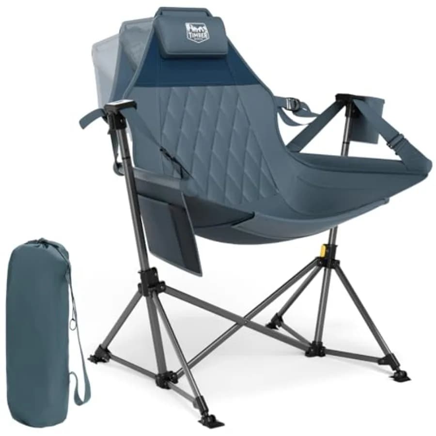 Sedia a dondolo amaca oversize con schienale e seduta regolabili per esterni, prato e sport, supporta 180 kg, blu