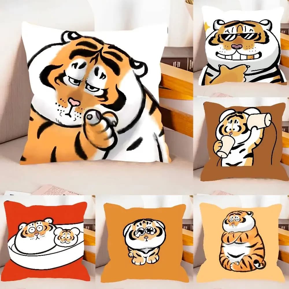 Funny Cute H-Fat Tiger-S Pillow Case Pattern Printed Pillowcase For Living Room Sofa Cushion Cover & Bedroom Decor