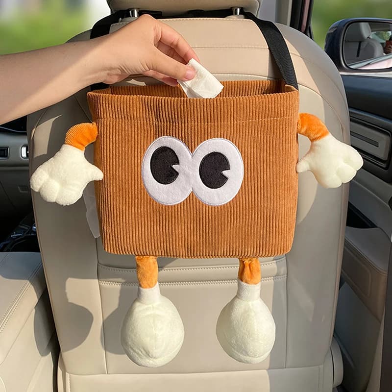 Pattumiera per auto Scatola per fazzoletti Cartone animato 2 in 1 Contenitore per ombrellone per auto Sedile automatico Borsa portaoggetti appesa per sedile posteriore Portabicchieri per sedile posteriore