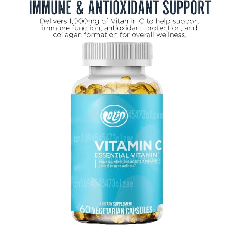 Vitamin C capsules, 1000 mg food supplement for antioxidant health - No filler and non-GMO -60 vegetarian capsules