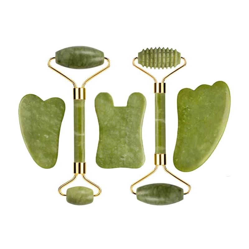 Rullo di giada naturale Gua Sha Set di massaggio Guasha Board Pettine Raschietto a guazzo Agopuntura per il corpo Spa Strumenti di sollevamento antietà per il viso