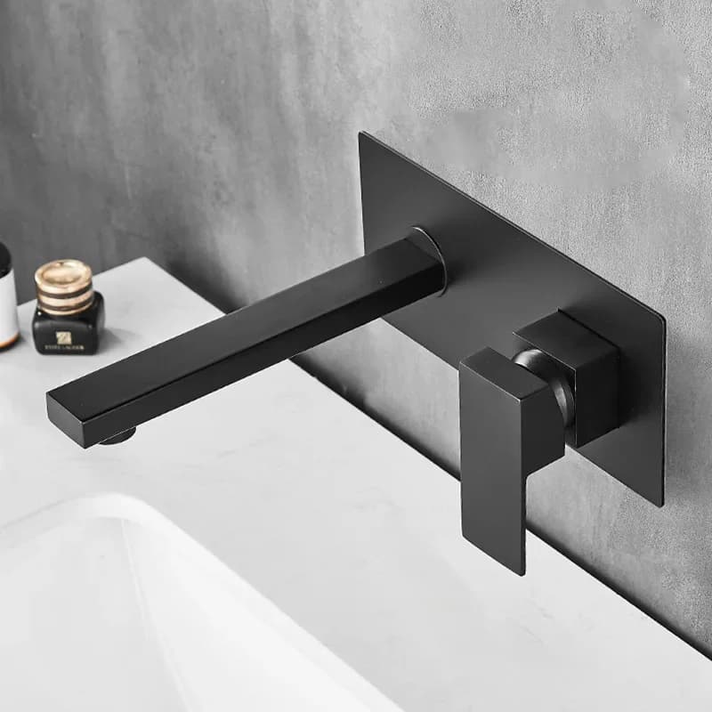 Bathroom Faucet in Contemporary Brass, Black, with Hidden Mixer for Hot Water and Cold and Ceramic Valve