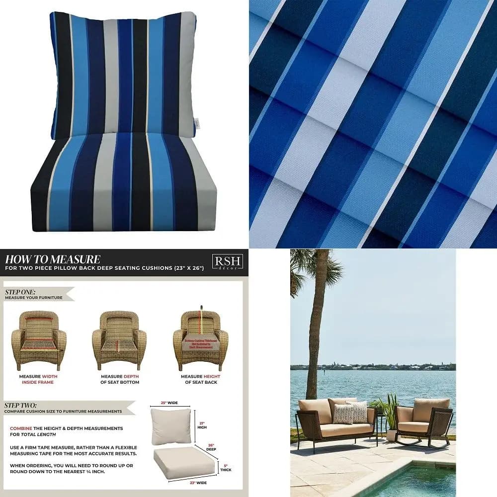Cuscino per seduta profonda Sunbrella con schienale imbottito 23 x 26, in tessuto resistente all'acqua e allo sbiadimento, per sedia da esterno, taglia S
