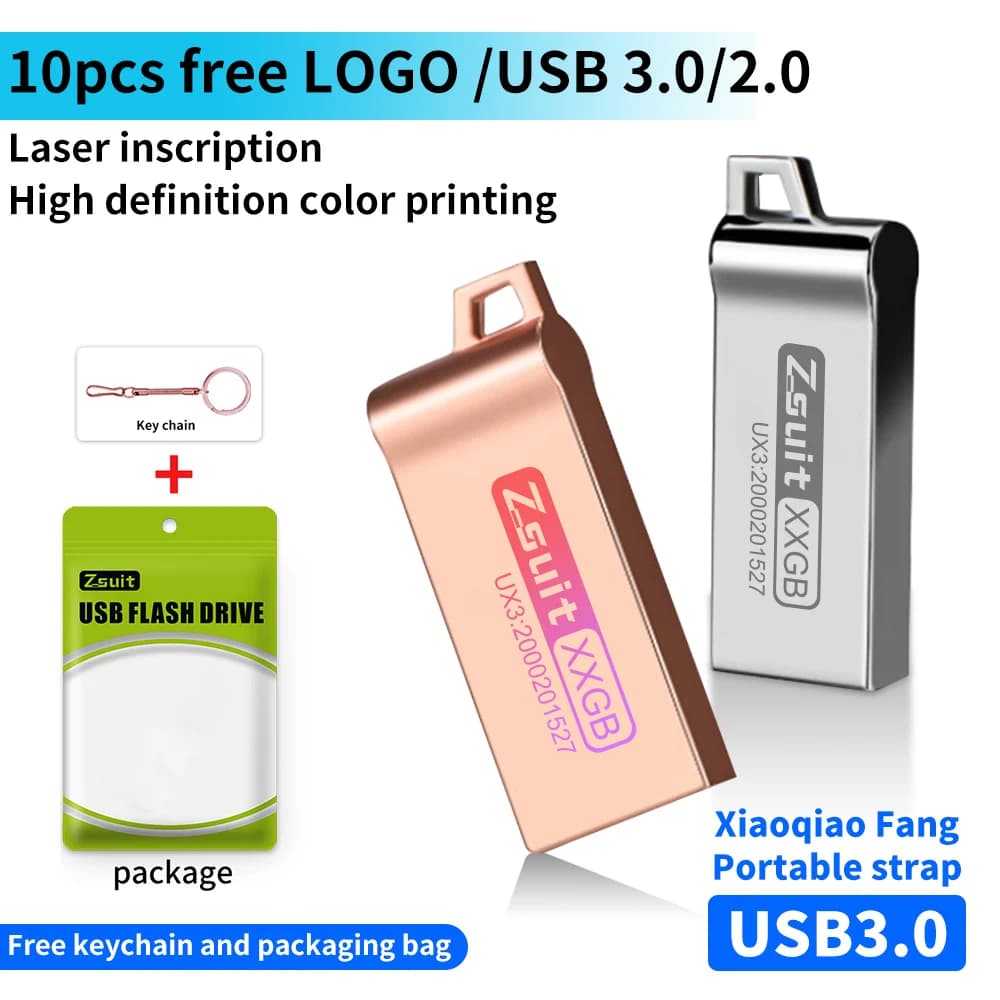 10 Pz/lotto Metallo USB Flash Drive 4G Pen Drive 8G 16G Pendrive 3.0 32G Memory Stick 128G USB Stick Regalo LOGO Libero Thumb Drive 64G