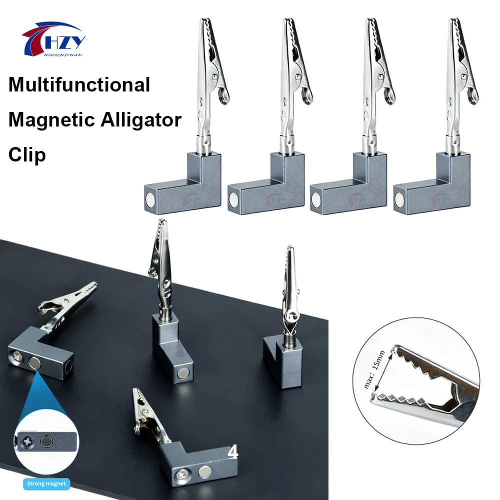 HZY Morsetto a coccodrillo magnetico di terza mano per saldatura multifunzionale con 2 magneti per strumenti di riparazione di saldatura SMD per chip IC PCB