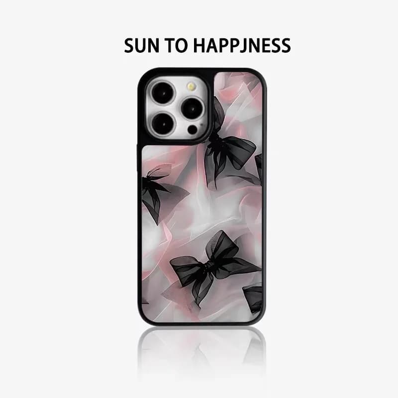 Coreano INS Nero Rosa Papillon Cornice Elettrolitica Custodia per Telefono Artistico per IPhone 16 PLUS 15 14 13 12 11 Pro Max Cover Posteriore Capa