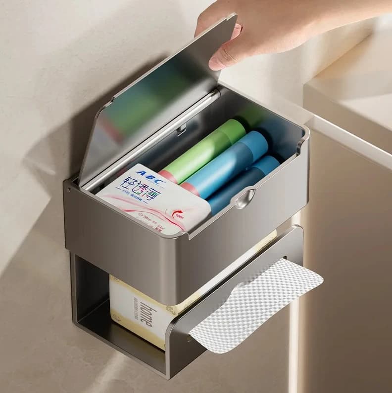 Portarotolo da parete in alluminio spaziale, senza perforazioni, rimovibile, multifunzionale, integrato.